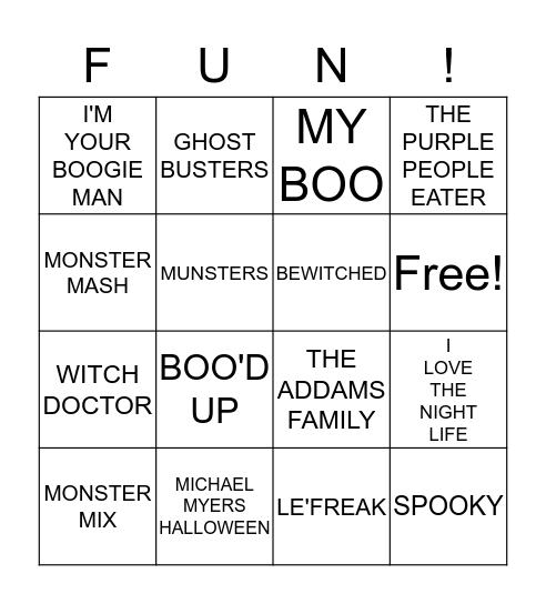 HALLOWEEN SONGS Bingo Card