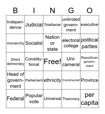 Vocabulary List Bingo Card