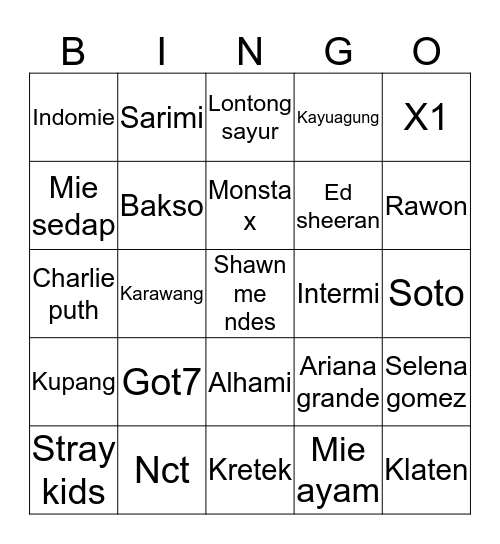 Bingo nya HIICHAN Bingo Card