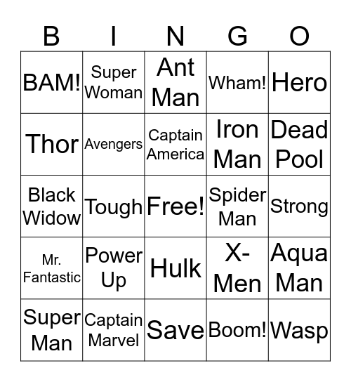 Super Hero Bingo Card