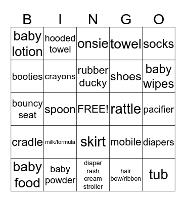 Dani's Baby Shower Bingo Card