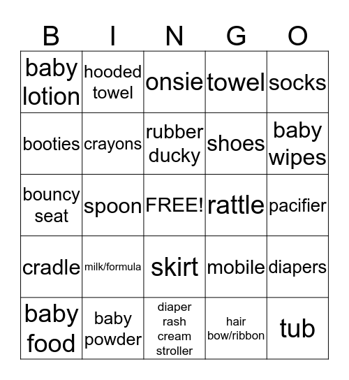 Dani's Baby Shower Bingo Card