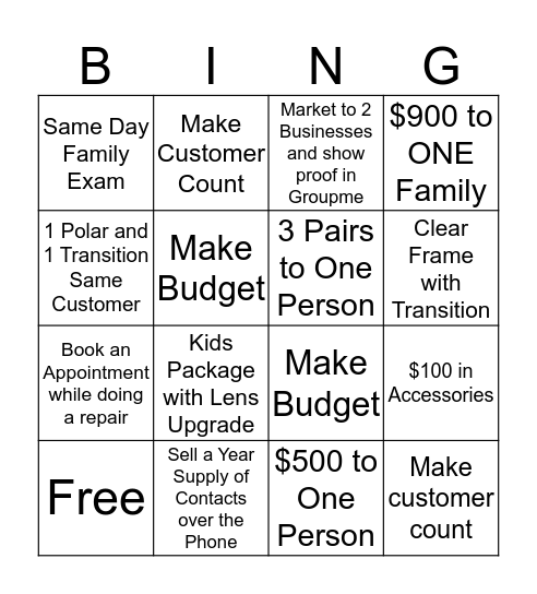 4.1.3 Saturday Bingo.  Bingo Card