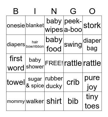 Dani's Baby Shower Bingo Card