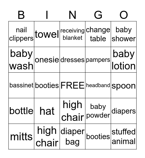 Dani's Baby Shower Bingo Card