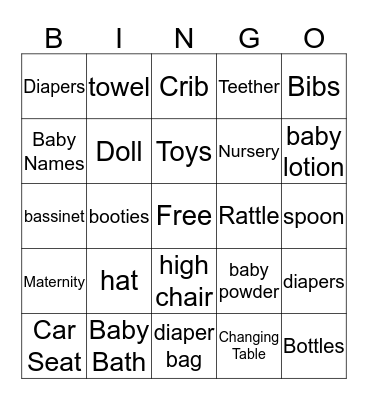 Dani's Baby Shower Bingo Card