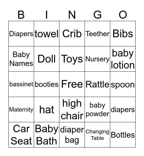 Dani's Baby Shower Bingo Card