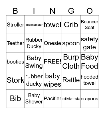 Dani's Baby Shower Bingo Card