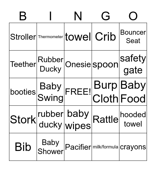 Dani's Baby Shower Bingo Card