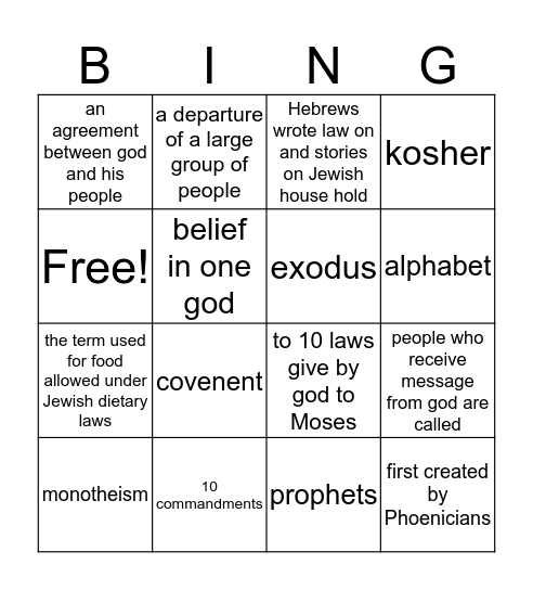 Judaism  Bingo Card