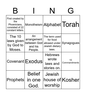 Judaism  Bingo Card