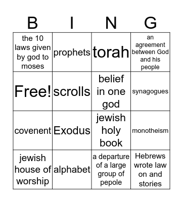 Judaism Bingo Card