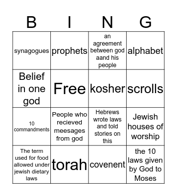 Judism Bingo Card