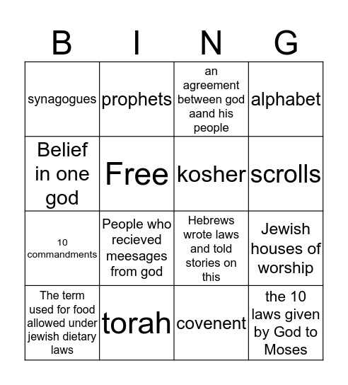 Judism Bingo Card