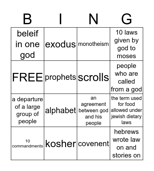 JUDAISM Bingo Card