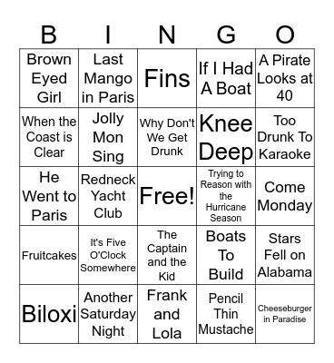 Parrot Head Music Bingo Card