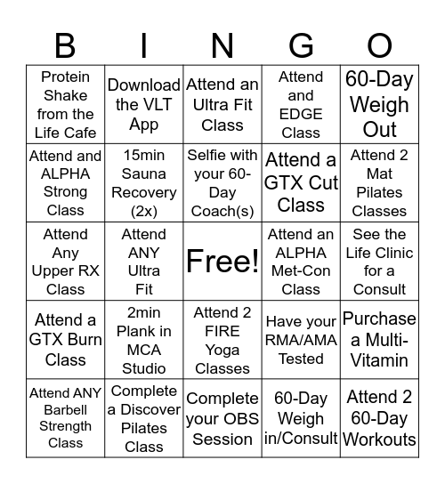 Holiday 60-Day Bingo Card