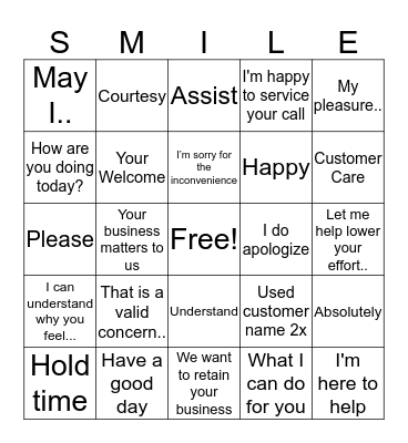 Customer Centricity Bingo Card