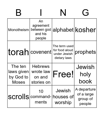 Judaism Bingo Card