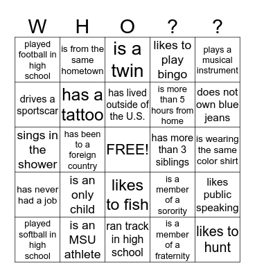 Get to Know Your Classmates Bingo Card