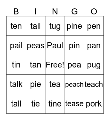 Minimal pairs Bingo Card