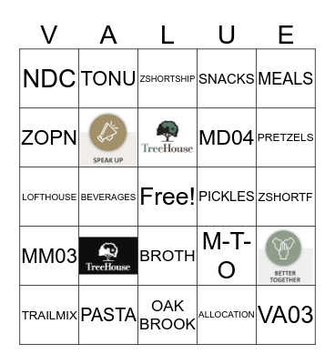 Value Bingo Card