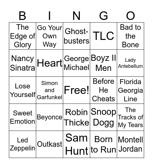 Name that Tune Bingo Card