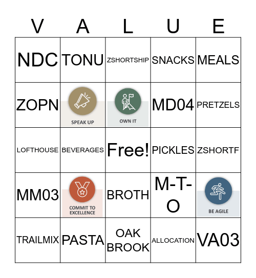Value Bingo Card