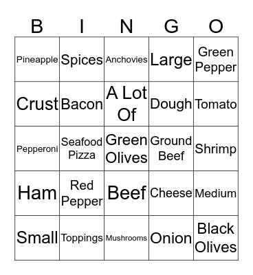 La Pizza Bingo Card