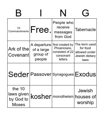 Judaism Bingo Card