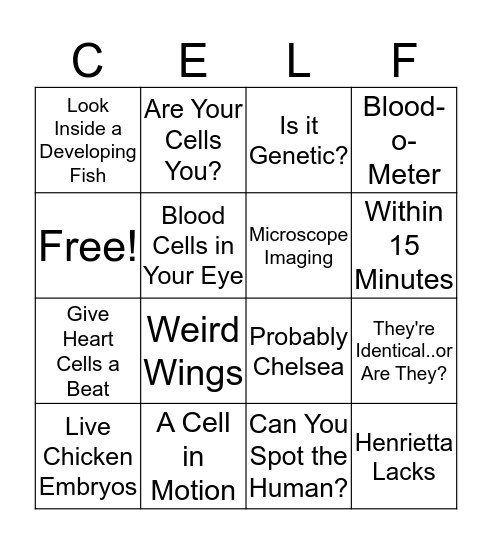 Cells to Self Bingo Card