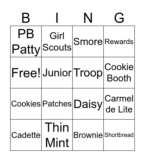 Cookie Game Night Bingo Card