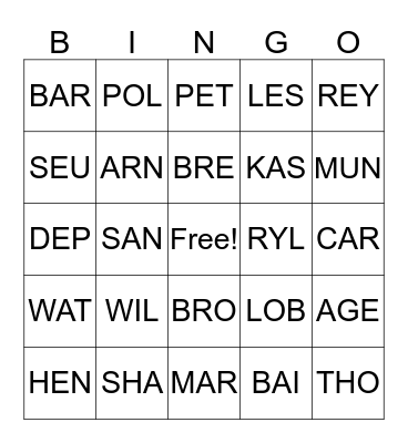 CALL NUMBER BINGO Card