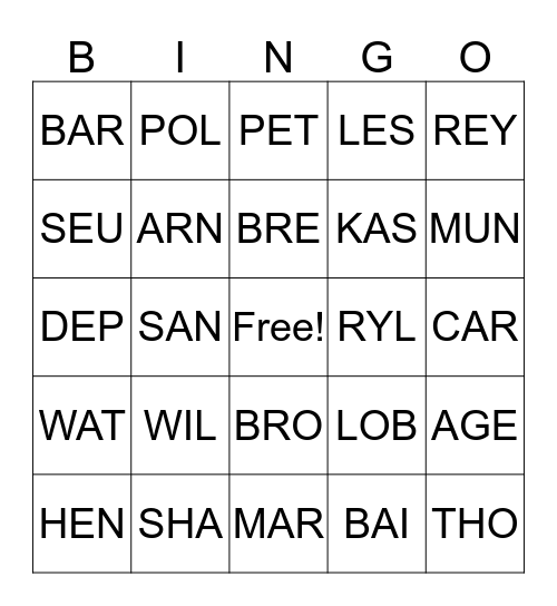 CALL NUMBER BINGO Card