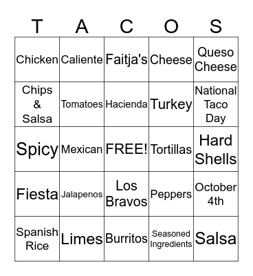Taco 'Bout Bingo Card