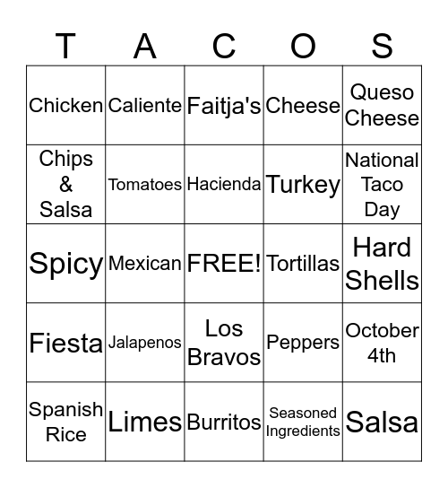 Taco 'Bout Bingo Card