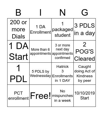 FCC Pines Admissions BINGO Card