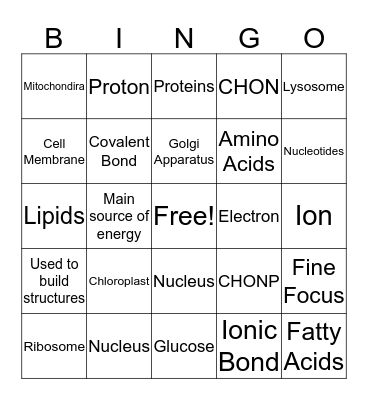 Unit 1 Biology Bingo Card
