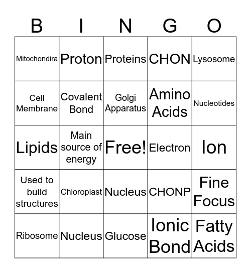Unit 1 Biology Bingo Card