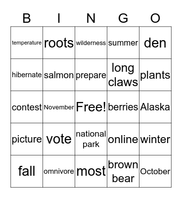Brown Bears Bingo Card