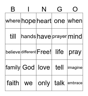PRAYER LESSON Bingo Card