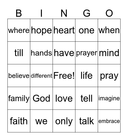 PRAYER LESSON Bingo Card