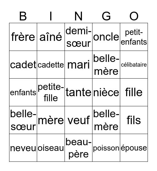 La Famille Bingo Card