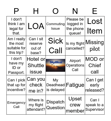 Phone Call Observations Bingo Card