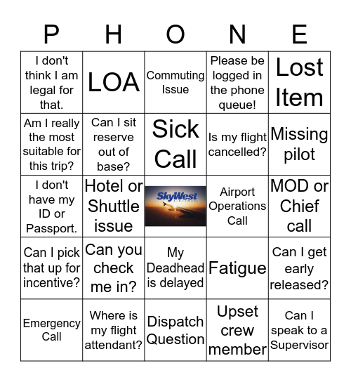 Phone Call Observations Bingo Card