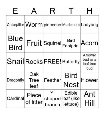 Earth Hour Bingo Card