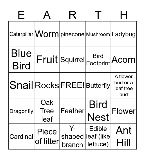 Earth Hour Bingo Card
