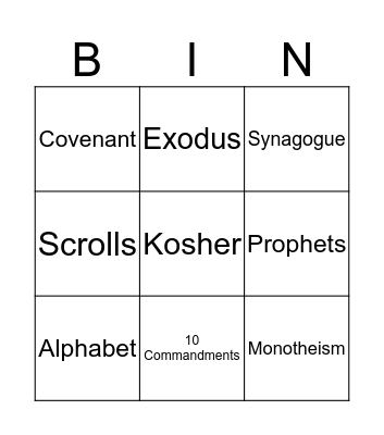 JUDAISM BINGO not BIIIN Bingo Card