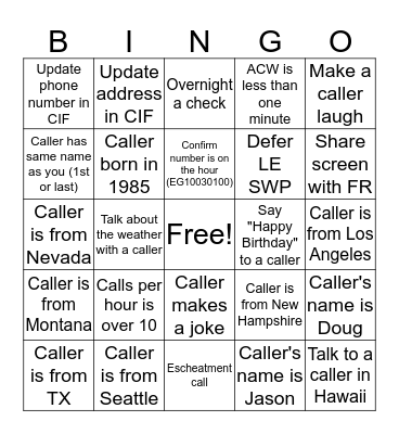 Customer Service Week Bingo! Tier 1  Bingo Card