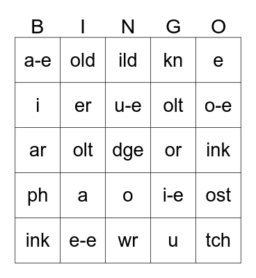 Structured Language  Bingo Card